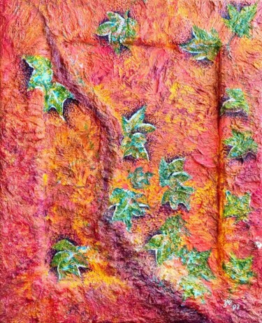 Картина под названием "Efeu im Feuer" - Nataliya Foitzik, Подлинное произведение искусства, Гуашь Установлен на Деревянная р…