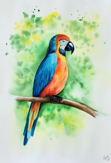Peinture intitulée "Ara parrot" par Nataliya Gulina, Œuvre d'art originale, Aquarelle