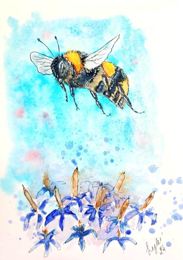 Peinture intitulée "Bee (sketch)" par Nataliya Gulina, Œuvre d'art originale, Aquarelle