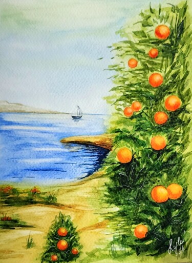 Painting titled "Oranges" by Nataliya Gulina, Original Artwork, Watercolor