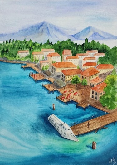 Malerei mit dem Titel "Marine town" von Nataliya Gulina, Original-Kunstwerk, Aquarell