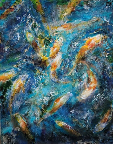 Schilderij getiteld "Рыбки" door Nataliya Kanavalava, Origineel Kunstwerk, Acryl