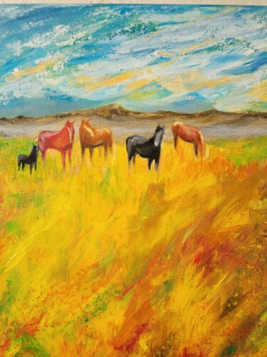 Картина под названием "лошади" - Nataliya Kanavalava, Подлинное произведение искусства, Масло