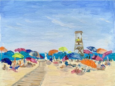 Pittura intitolato "The beach" da Nataliya Lemesheva, Opera d'arte originale, Olio Montato su Altro pannello rigido