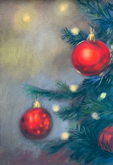 Painting titled "Christmas balls" by Nataliya Lemesheva, Original Artwork, Pastel