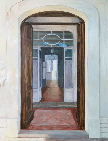 Schilderij getiteld "Door 3" door Nataliya Lemesheva, Origineel Kunstwerk, Olie Gemonteerd op Frame voor houten brancard