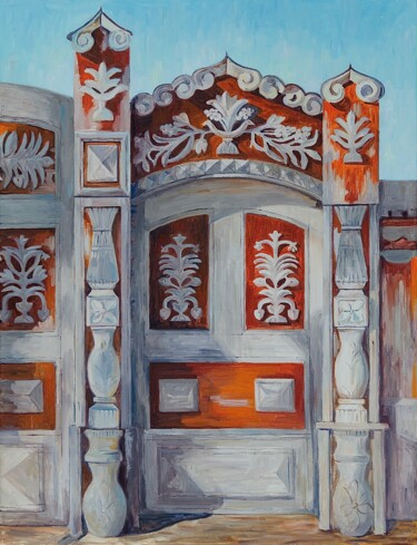 Painting titled "Door 5" by Nataliya Lemesheva, Original Artwork, Oil Mounted on Wood Stretcher frame