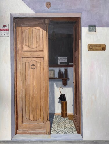 Painting titled "Door 10" by Nataliya Lemesheva, Original Artwork, Oil Mounted on Wood Stretcher frame