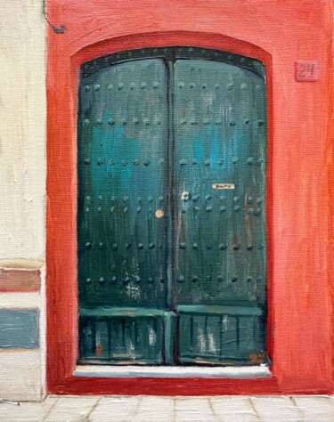 Painting titled "Door 7" by Nataliya Lemesheva, Original Artwork, Oil Mounted on Wood Stretcher frame