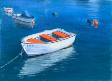 Painting titled "FISHERMAN'S BOATS" by Nataliya Lemesheva, Original Artwork, Pastel