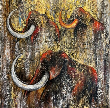 Painting titled "Painting with eleph…" by Nataliya Rozhdestvenskaya, Original Artwork, Acrylic