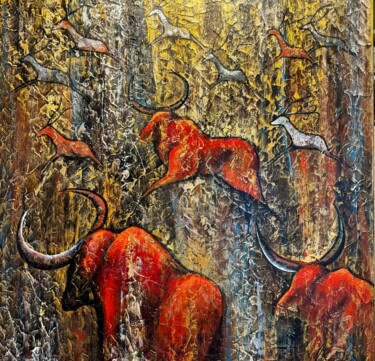 Pintura intitulada "Painting with bulls…" por Nataliya Rozhdestvenskaya, Obras de arte originais, Acrílico