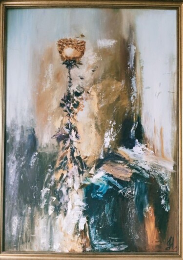 Painting titled "Чайная роза" by Nataliya Soldatova, Original Artwork, Oil Mounted on Cardboard