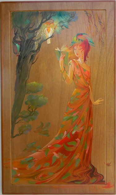 Schilderij getiteld "Le roman de dames" door Natalja Cernecka, Origineel Kunstwerk, Olie