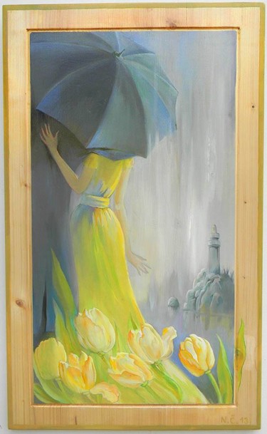 Malerei mit dem Titel "Sous le parapluie" von Natalja Cernecka, Original-Kunstwerk, Öl