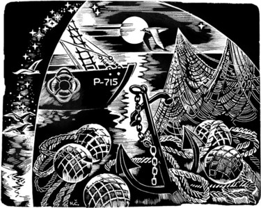 Incisioni, stampe intitolato "Nous et la mer-2" da Natalja Cernecka, Opera d'arte originale, Xilografia