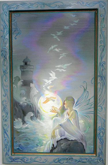 Malerei mit dem Titel "La fée du phare" von Natalja Cernecka, Original-Kunstwerk, Öl