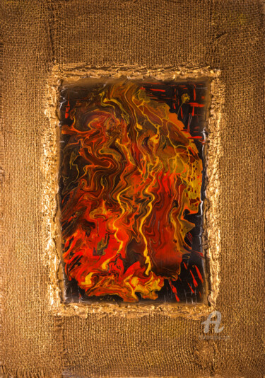 Peinture intitulée "fire in the firepla…" par Natalja Surikova, Œuvre d'art originale, Acrylique Monté sur Panneau de bois