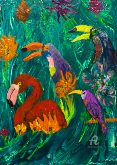Malerei mit dem Titel "amazonia. the lost…" von Natalja Surikova, Original-Kunstwerk, Acryl Auf Karton montiert