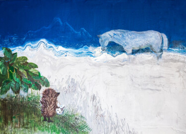 Картина под названием "hedgehog in the fog" - Natalja Surikova, Подлинное произведение искусства, Акрил