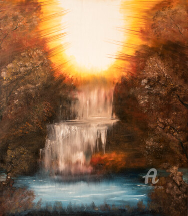Картина под названием "Waterfall on the is…" - Natalja Surikova, Подлинное произведение искусства, Масло