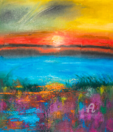 Painting titled "at sunset" by Natalja Surikova, Original Artwork, Oil Mounted on Other rigid panel