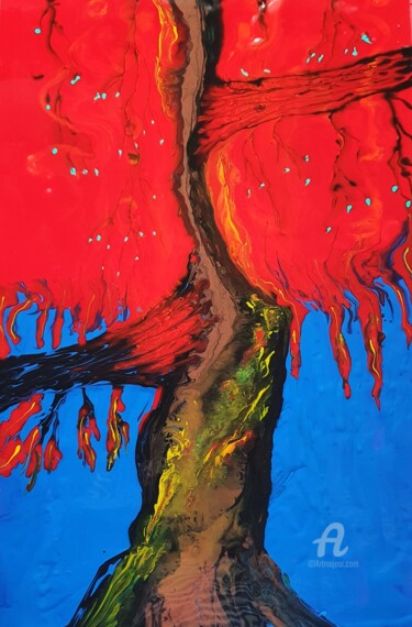 Ζωγραφική με τίτλο "forest fires" από Natalja Surikova, Αυθεντικά έργα τέχνης, Ακρυλικό