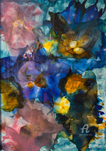 Peinture intitulée "Flowers in blue eyes" par Natalja Surikova, Œuvre d'art originale, Encre