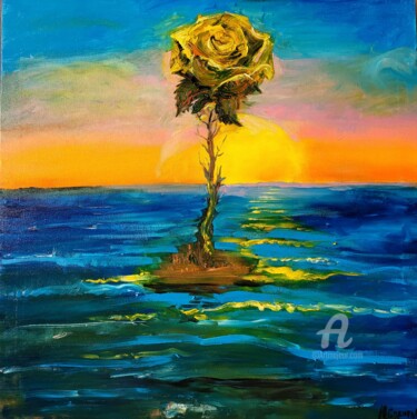 Painting titled "Rose on the island" by Natalja Surikova, Original Artwork, Oil