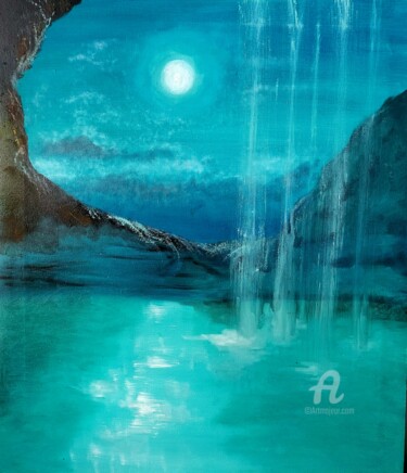 Painting titled "mystical moon" by Natalja Surikova, Original Artwork, Oil