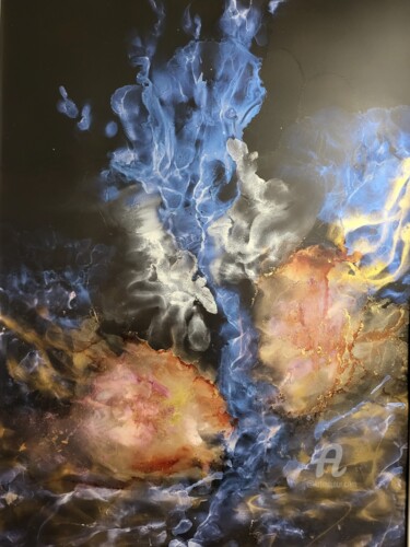 Pittura intitolato "Abstraction in blue…" da Natalja Surikova, Opera d'arte originale, Inchiostro