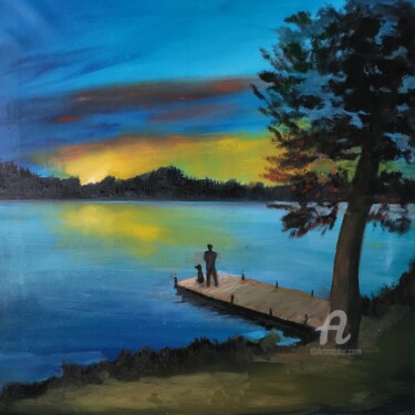 Картина под названием "On the river" - Natalja Surikova, Подлинное произведение искусства, Масло Установлен на Деревянная ра…