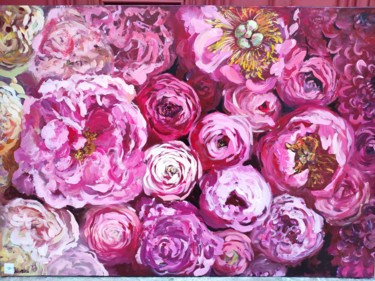 Painting titled "Pink Peonies" by Natalja Dibanina, Original Artwork, Acrylic