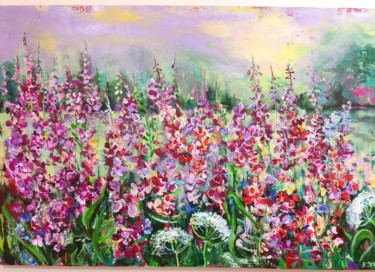Pintura titulada "Blooming field" por Natalja Dibanina, Obra de arte original, Acrílico