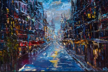 Peinture intitulée "Rainy city" par Natalja Dibanina, Œuvre d'art originale, Huile