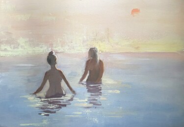 Painting titled "On sunset" by Natalja Dibanina, Original Artwork, Acrylic Mounted on Wood Stretcher frame