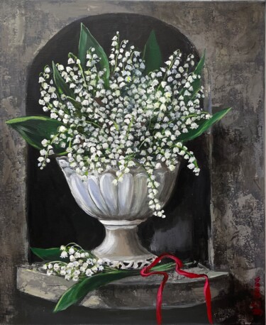 Painting titled "Lily of valley" by Natalja Dibanina, Original Artwork, Acrylic Mounted on Wood Stretcher frame