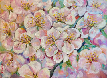Painting titled "Cherry Blossom" by Natalja Dibanina, Original Artwork, Acrylic Mounted on Wood Stretcher frame