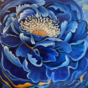Malerei mit dem Titel "Blue Peony" von Natalja Dibanina, Original-Kunstwerk, Acryl Auf Keilrahmen aus Holz montiert