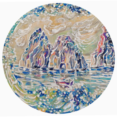 Pintura intitulada "BLUE WAVE OVER ROCKS" por Natallia Sovushka13 Savitskaya, Obras de arte originais, Acrílico Montado em A…
