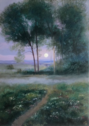 Painting titled "Двое в лунном свете" by Nataliia Osadchuk, Original Artwork, Oil