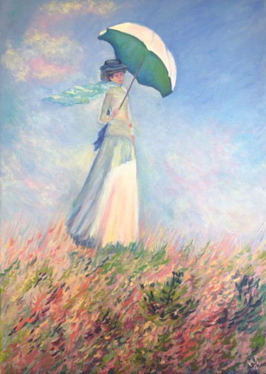 Painting titled "Дама с зонтиком" by Nataliia Osadchuk, Original Artwork, Oil