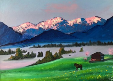 Painting titled "Горный пейзаж" by Nataliia Osadchuk, Original Artwork, Oil
