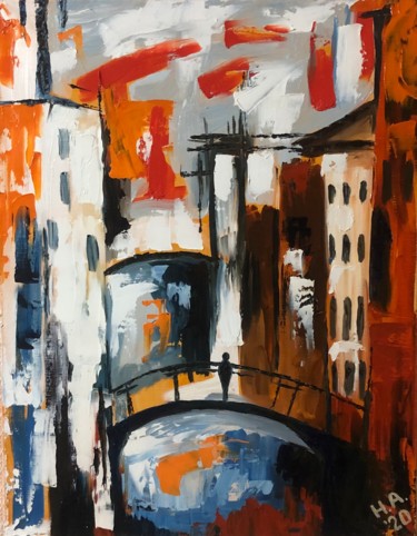 Painting titled "Город" by Nataliia Osadchuk, Original Artwork, Oil
