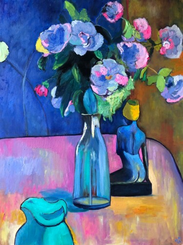 Картина под названием "Ваза с цветами" - Наталия Осадчук, Подлинное произведение искусства, Масло