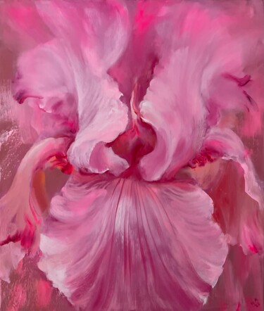 Картина под названием "Розовый ирис" - Наталия Осадчук, Подлинное произведение искусства, Масло