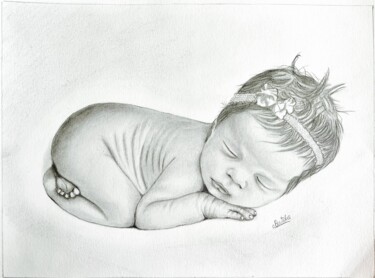 Dessin intitulée "Bébé qui dort" par Nataly Art, Œuvre d'art originale, Crayon
