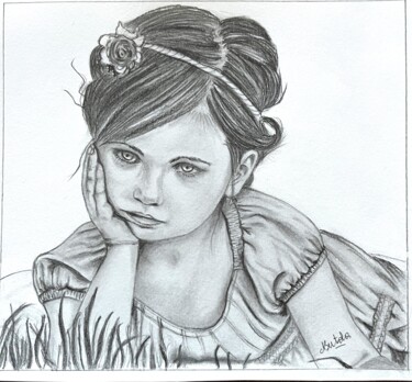 Disegno intitolato "Petite fille sur l'…" da Nataly Art, Opera d'arte originale, Matita