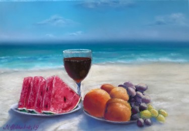 Painting titled "Breakfast on the be…" by Nataly Mikhailiuk, Original Artwork, Pastel