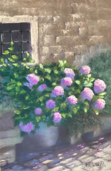 Painting titled "Sunny Hydrangeas" by Nataly Mikhailiuk, Original Artwork, Pastel